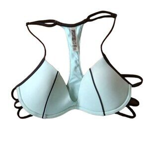 Victoria's Secret PINK Women's Size S Bra Style Bikini Top Aqua Black Padded 90s